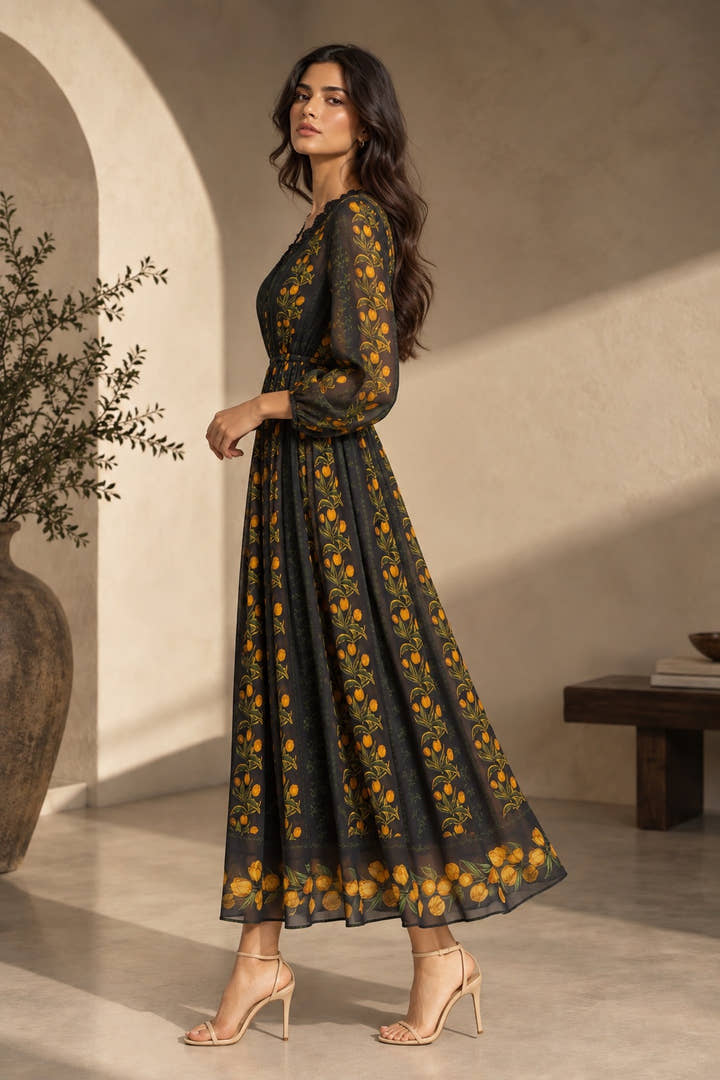 Noir Fleur Maxi Dress