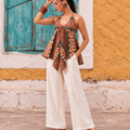 ZURI | Rust Geometric Halter Short Kurti