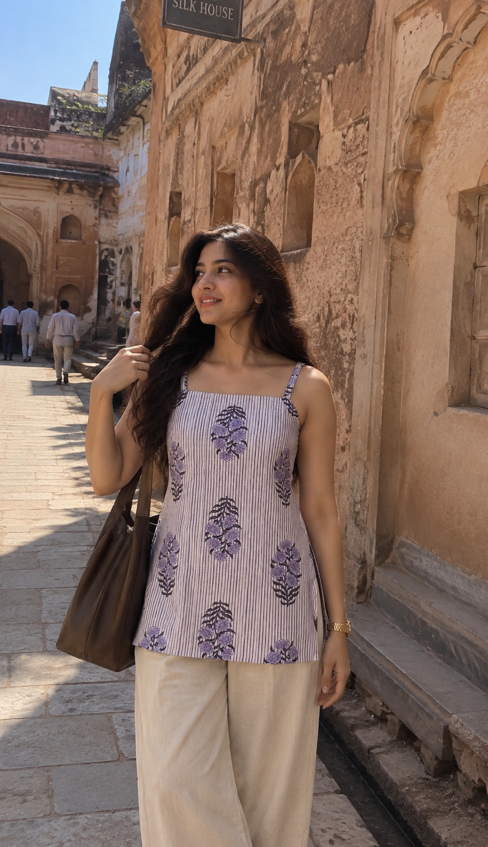 LILA | Lilac Stripe Floral Short Kurti