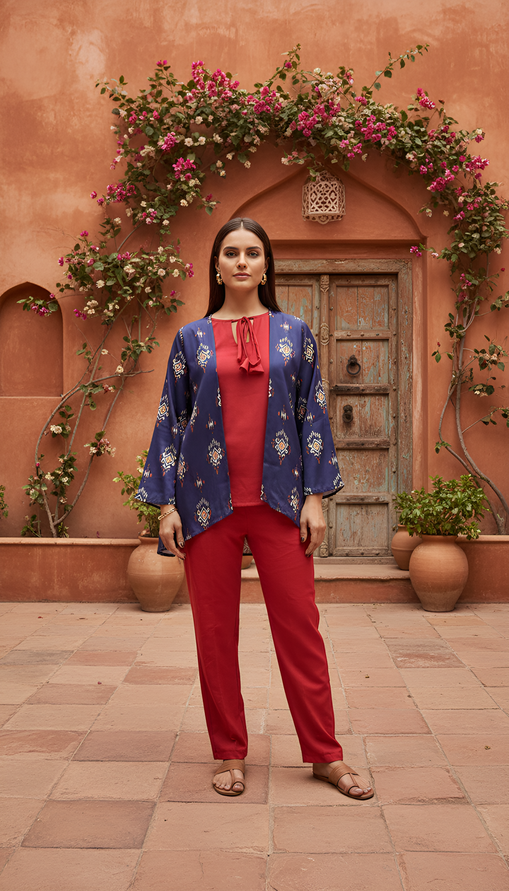 Indigo–Red Ikat Fusion Set