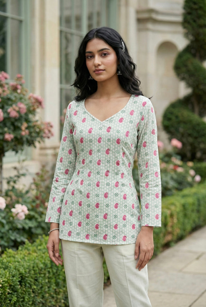 ARIA | Mint Floral Short Kurti