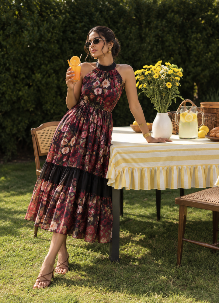 Obsidian Rose Midi Dress