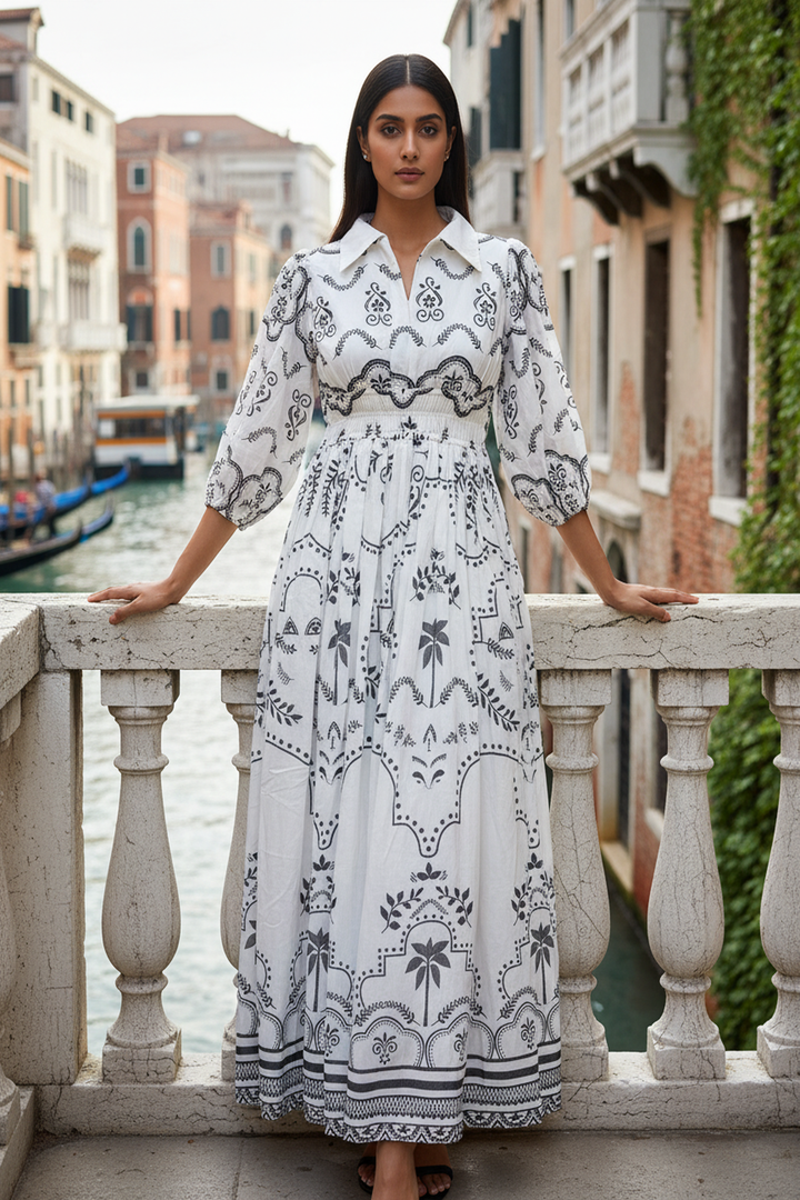 Monochrome Melody Maxi Dress