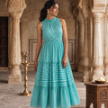Aqua Gingham Maxi Dress