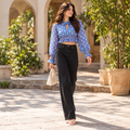 Blue Abstract Print Crop Top