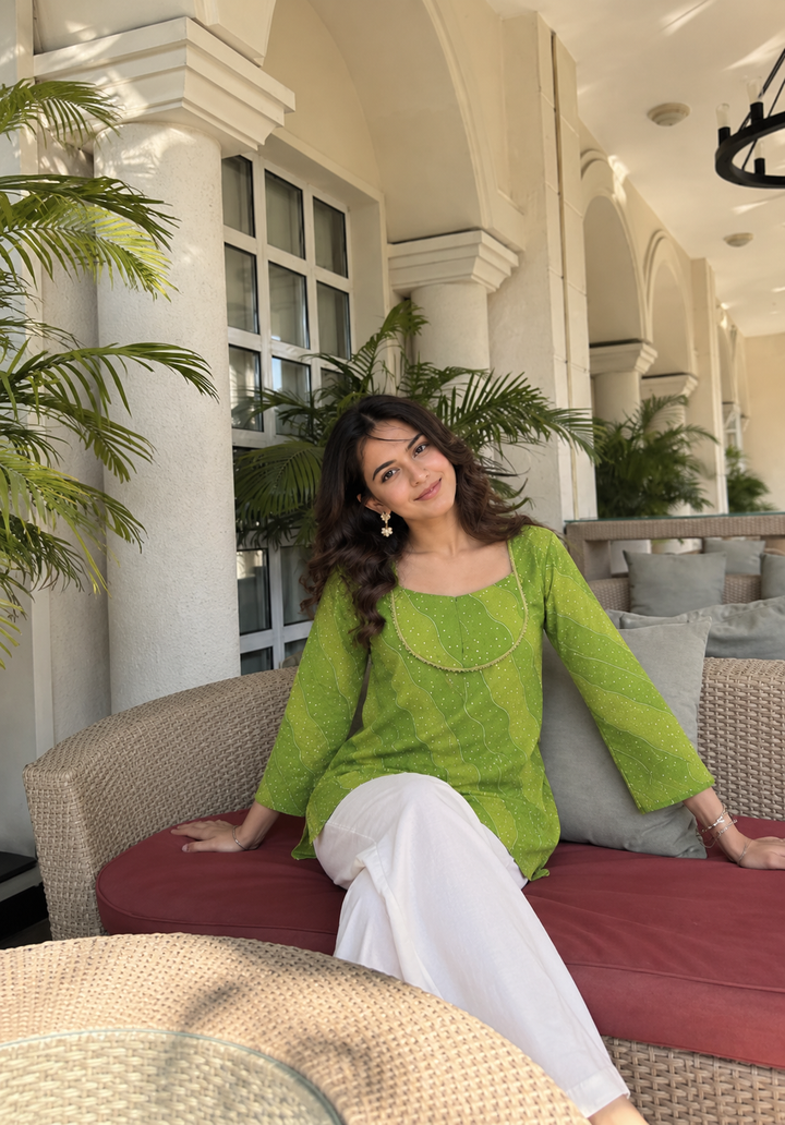 VANA | Lime Wave Short Kurti
