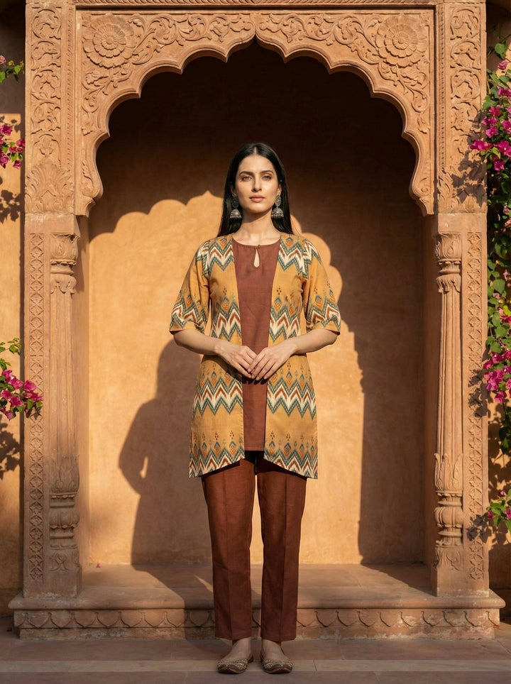 Kesar Path Ikat Fusion Set