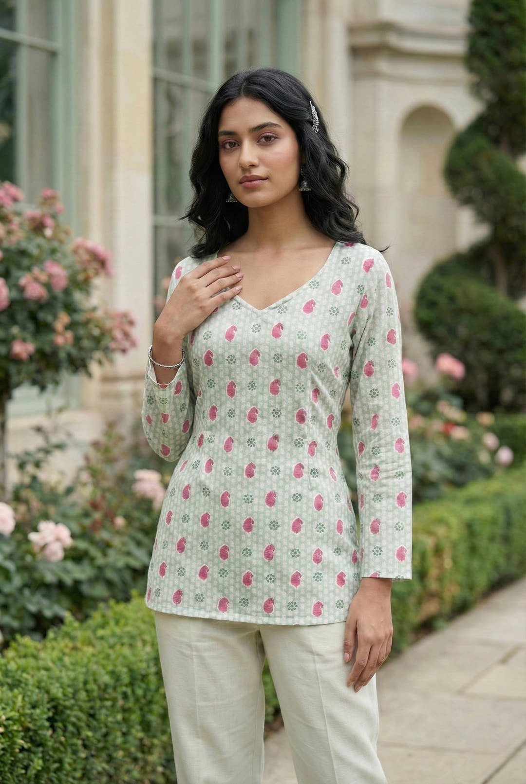 ARIA | Mint Floral Short Kurti