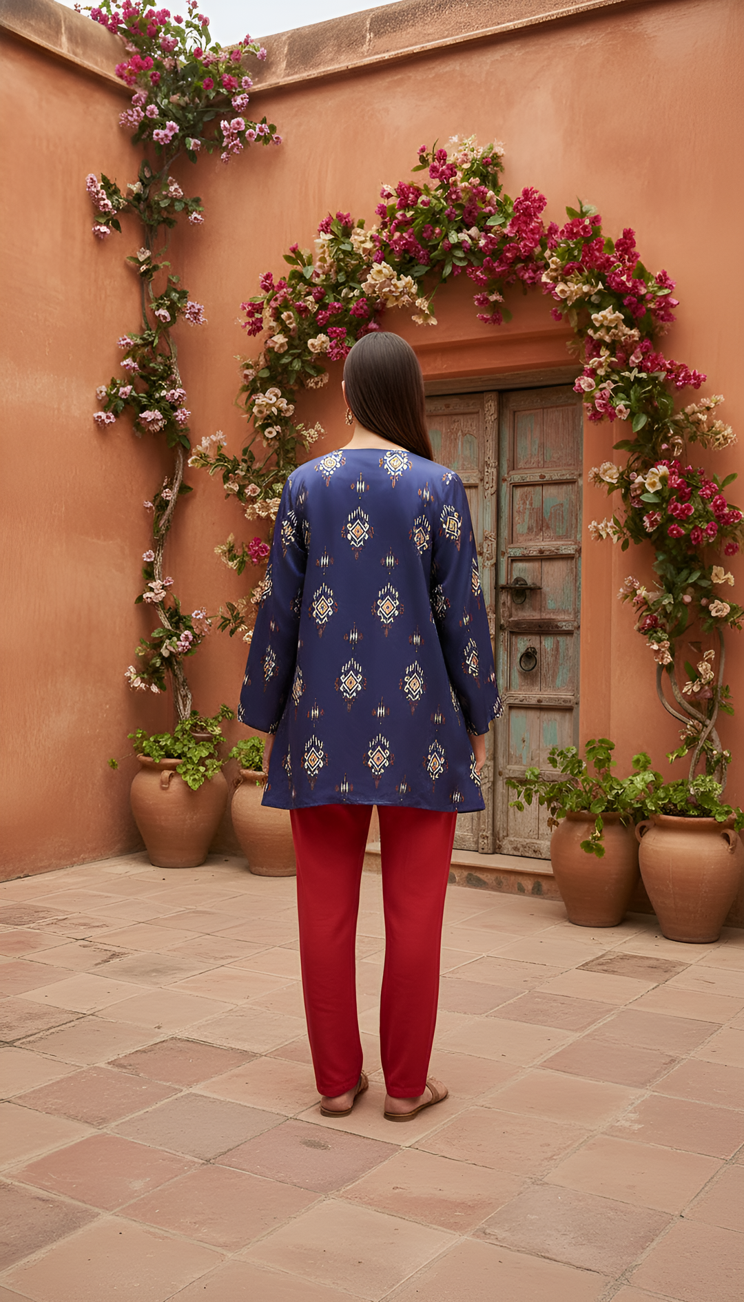Indigo–Red Ikat Fusion Set