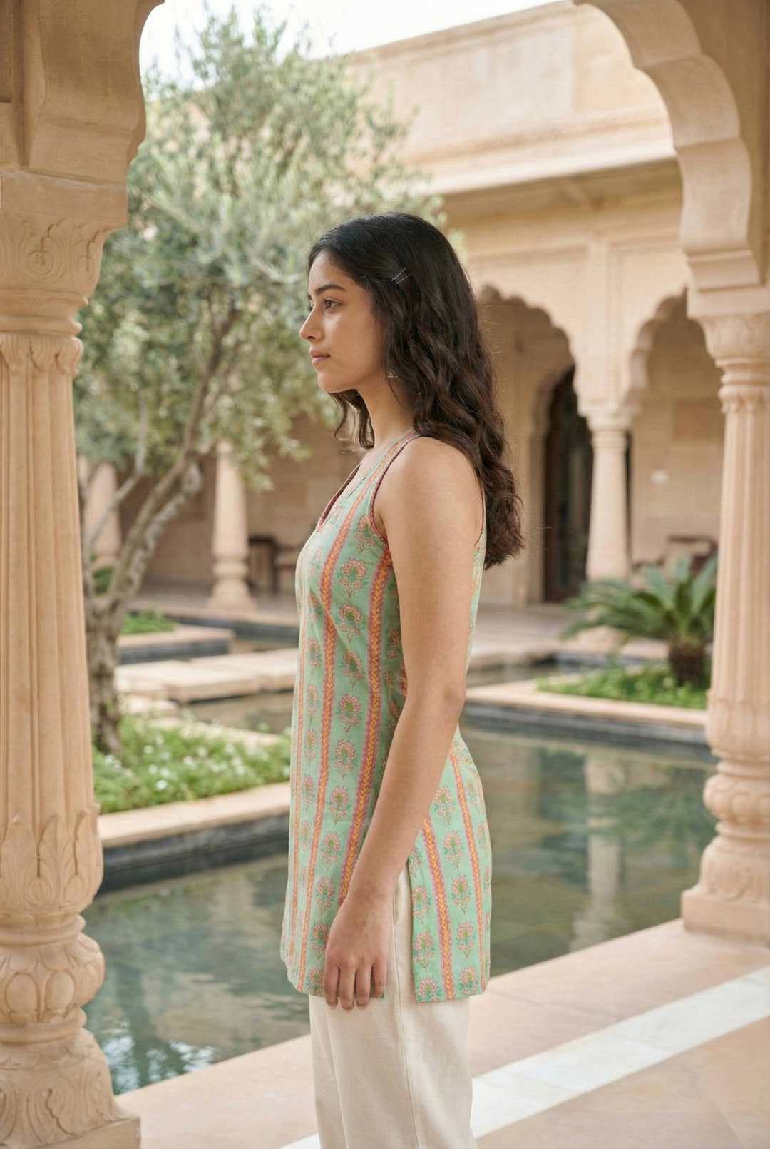 LUNA | Mint Stripe Halter Kurti
