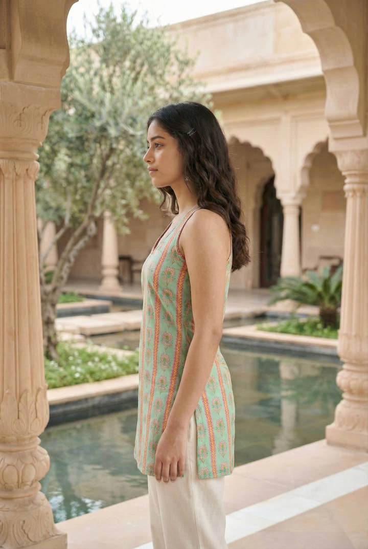 LUNA | Mint Stripe Halter Kurti
