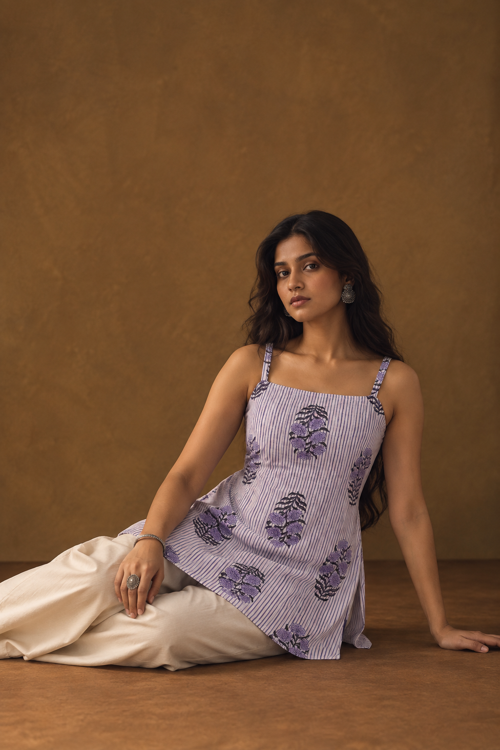 LILA | Lilac Stripe Floral Short Kurti