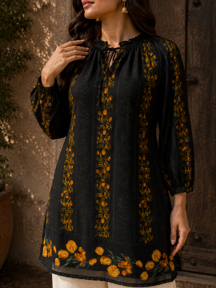 RAAT | Black Garden Short Kurti
