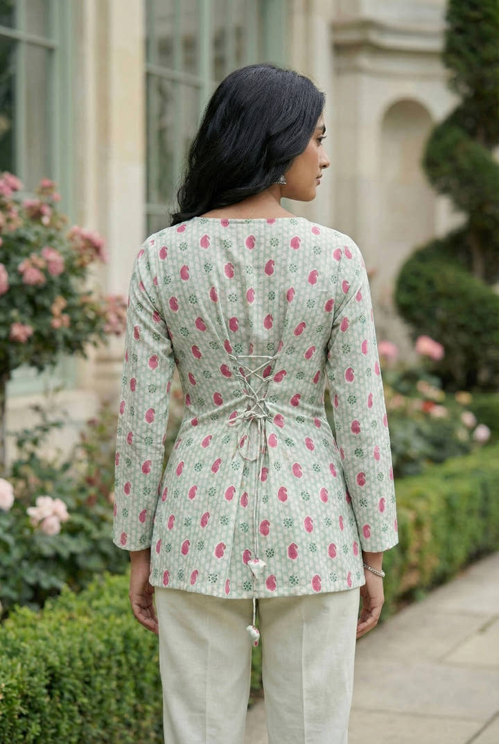 ARIA | Mint Floral Short Kurti
