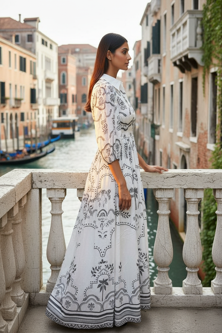 Monochrome Melody Maxi Dress