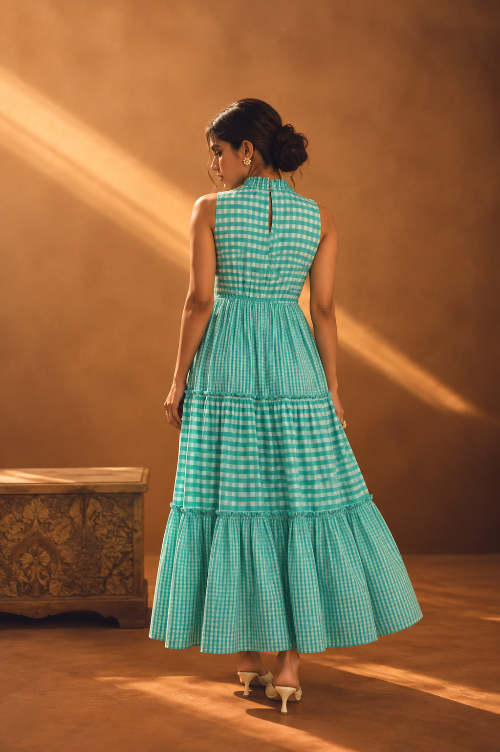 Aqua Gingham Maxi Dress