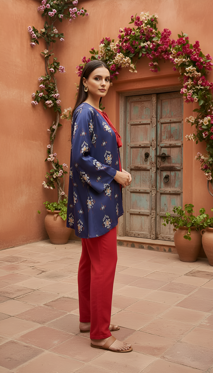 Indigo–Red Ikat Fusion Set