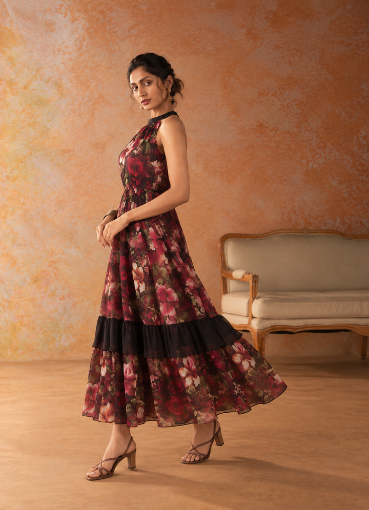 Obsidian Rose Midi Dress
