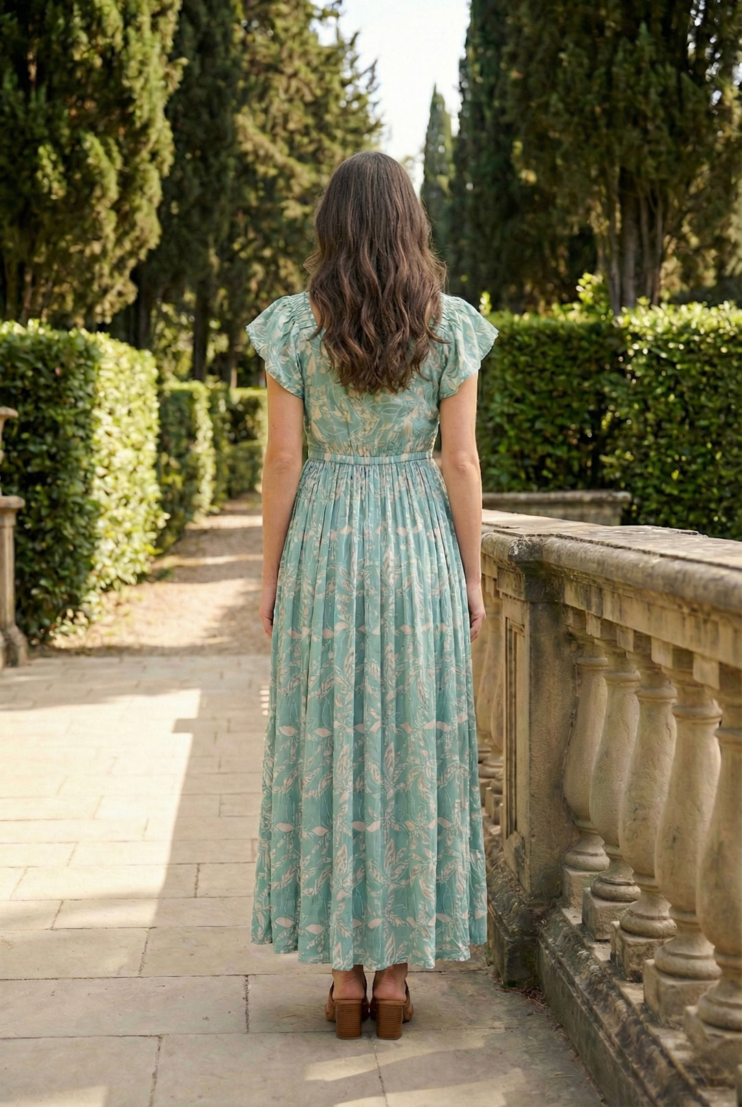 Sage Blossom Pintuck Maxi Dress