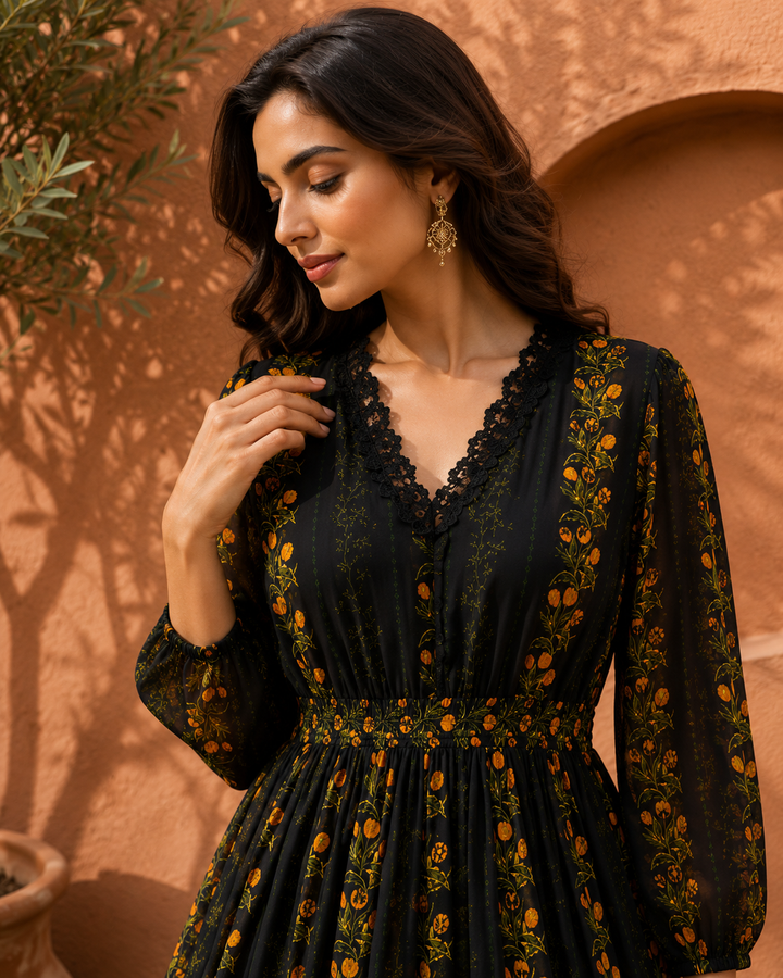 Noir Fleur Maxi Dress