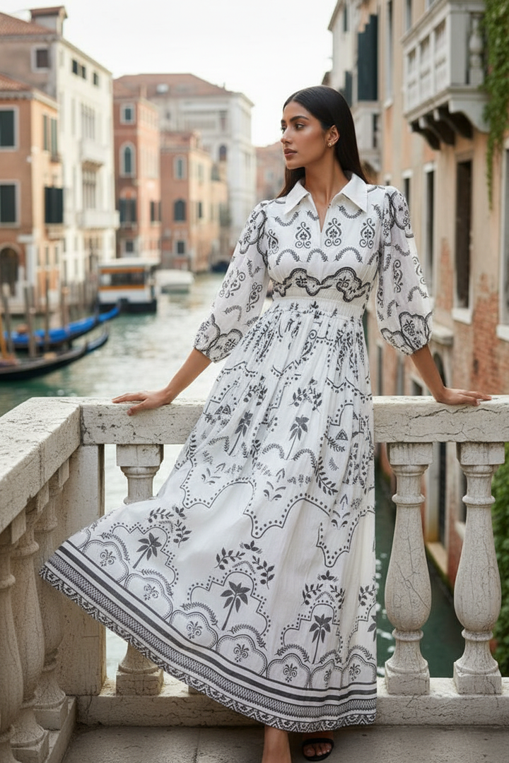 Monochrome Melody Maxi Dress