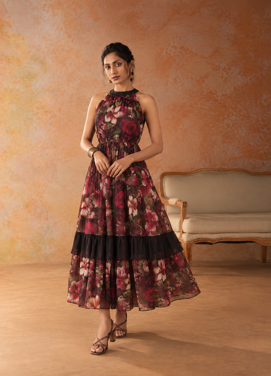 Obsidian Rose Midi Dress