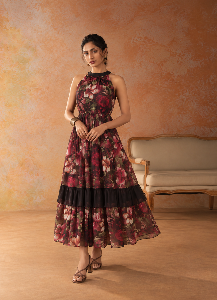 Obsidian Rose Midi Dress