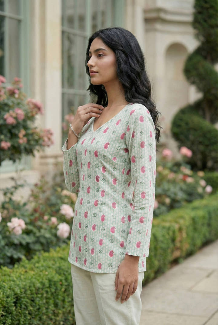 ARIA | Mint Floral Short Kurti