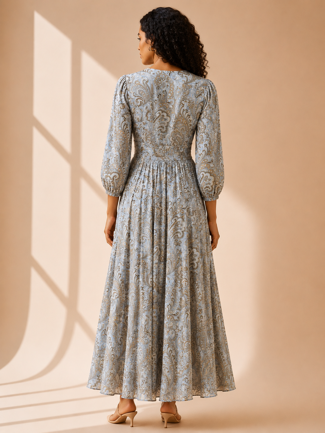 Slate Reverie Maxi Dress back view showing full length flowy georgette skirt