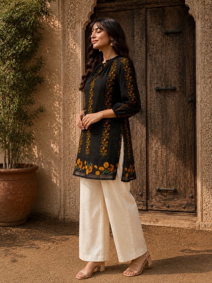 RAAT | Black Garden Short Kurti