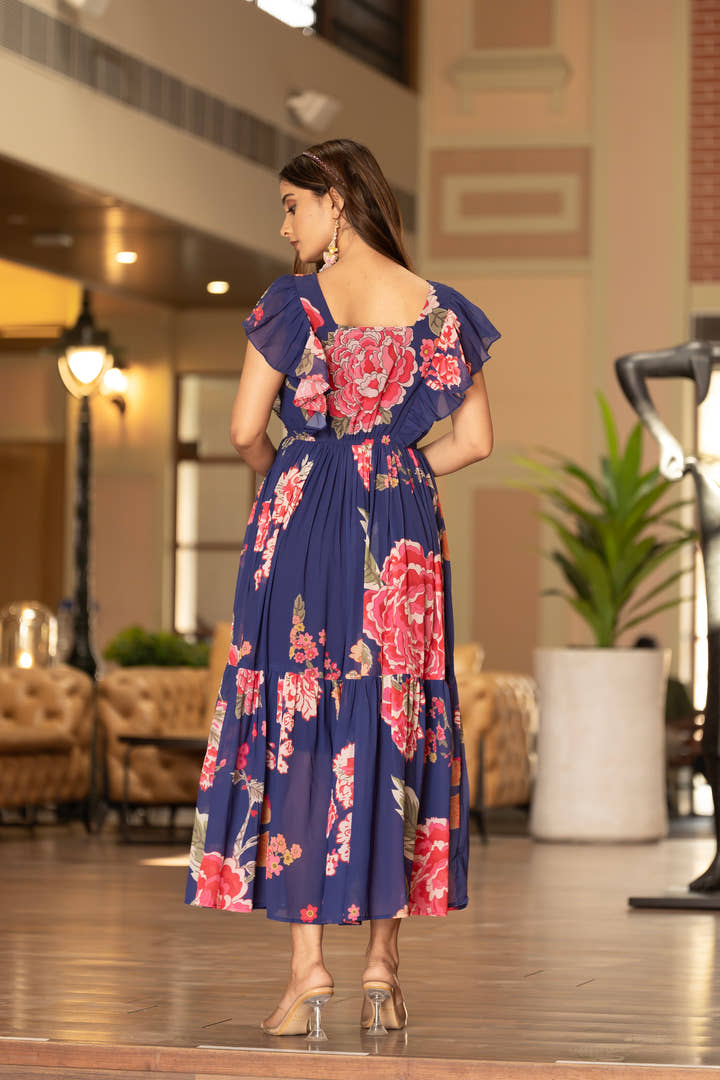 Back view of Garden Glam dress with tie-back detail
