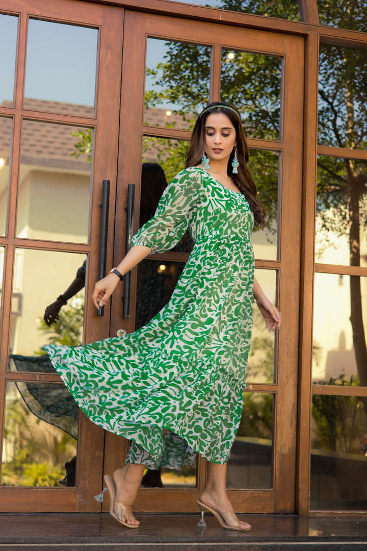 Side profile of Masakali's Summer Sprite dress showcasing elbow-length sleeves