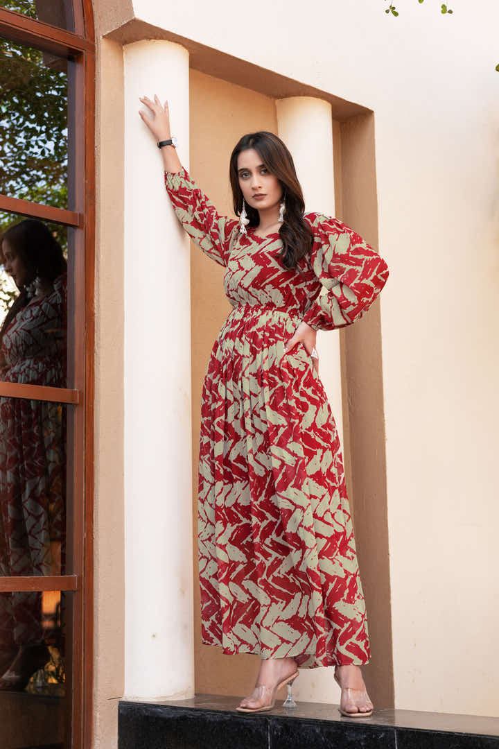 Side profile of Masakali's Breezy Bohemian dress showcasing full-length sleeves