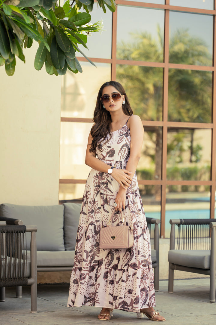 Creamy Cascade Floral Dress