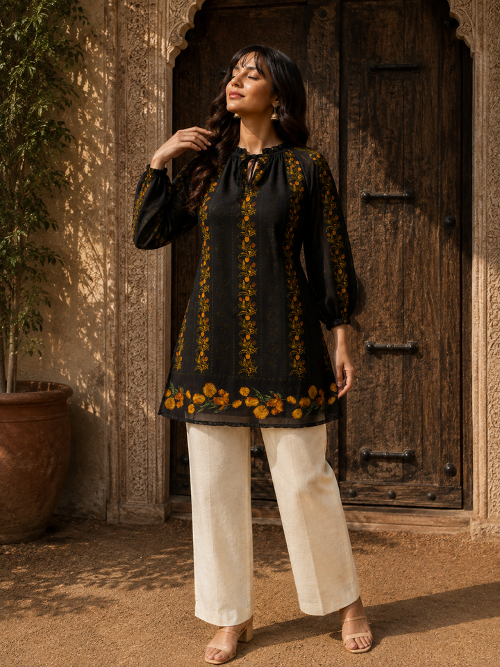 RAAT | Black Garden Short Kurti