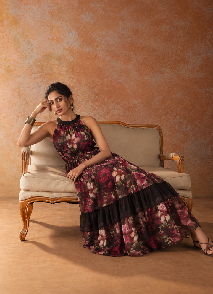 Obsidian Rose Midi Dress