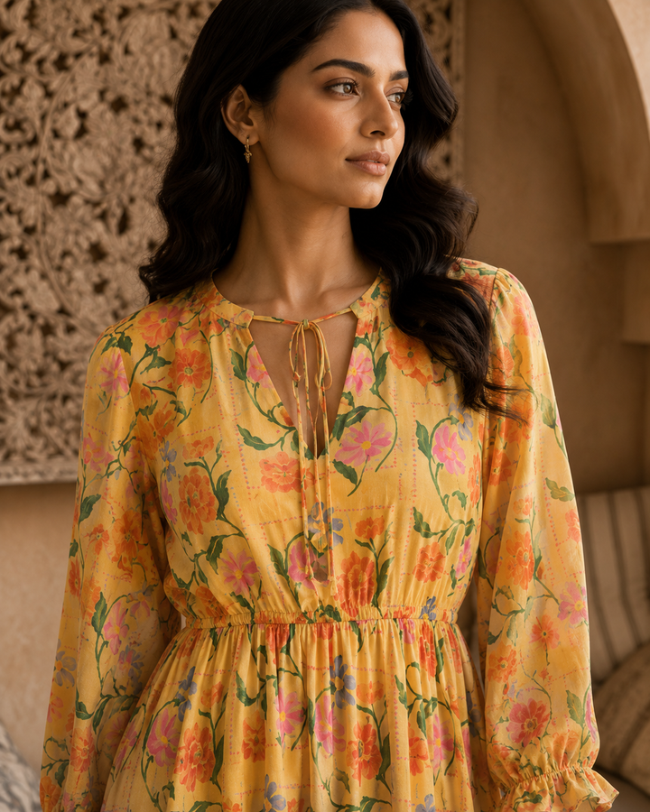 Golden Fleur Mini Dress