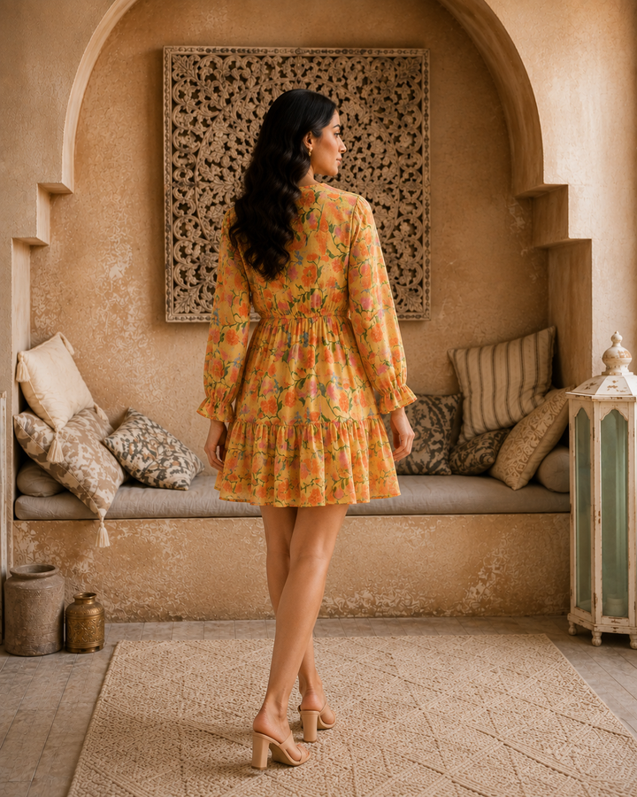Golden Fleur Mini Dress