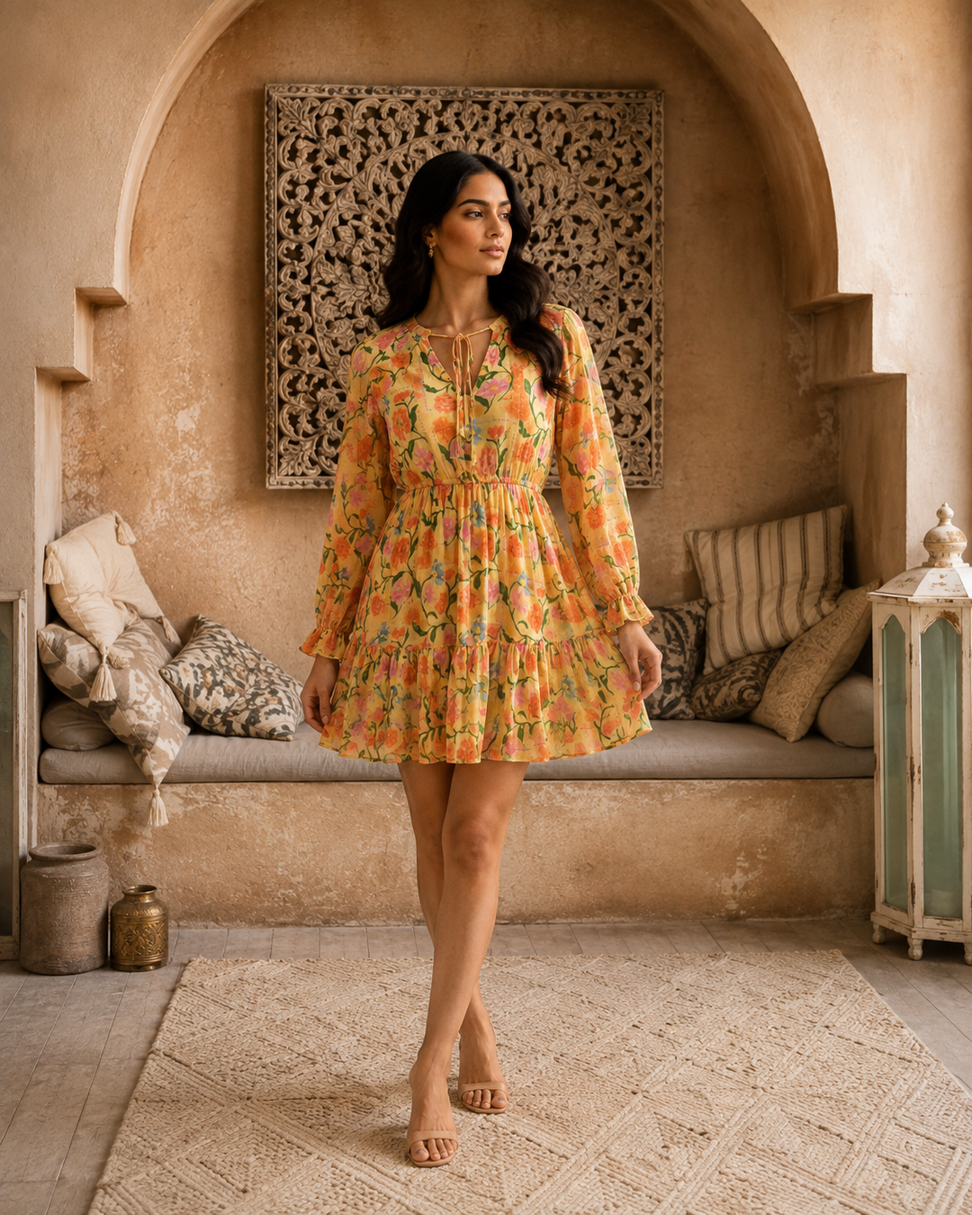 Golden Fleur Mini Dress