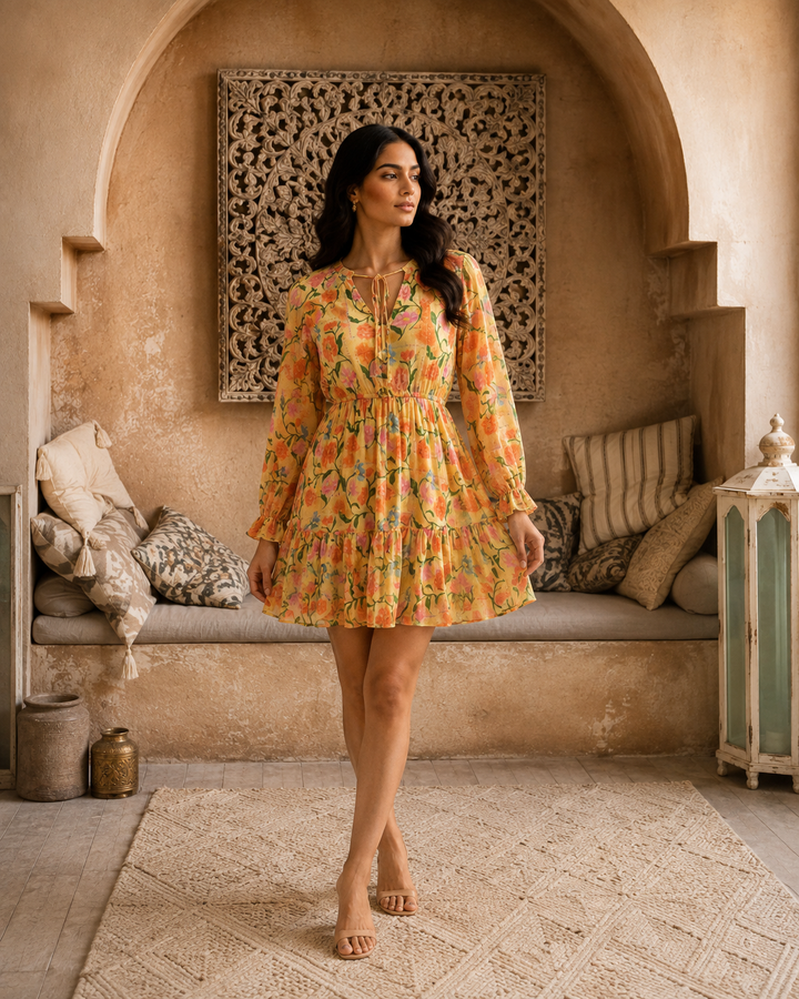 Golden Fleur Mini Dress