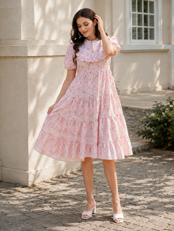 Ivory Bloom Fit & Flare Floral Dress