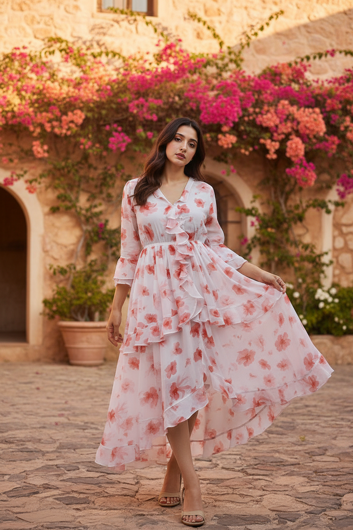 Cherry Blossom Ruffled Maxi Dress