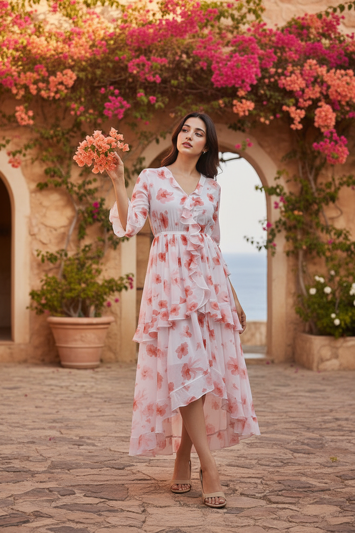 Cherry Blossom Ruffled Maxi Dress