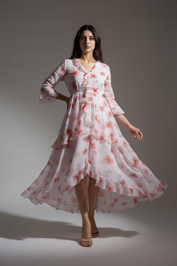 Cherry Blossom Ruffled Maxi Dress