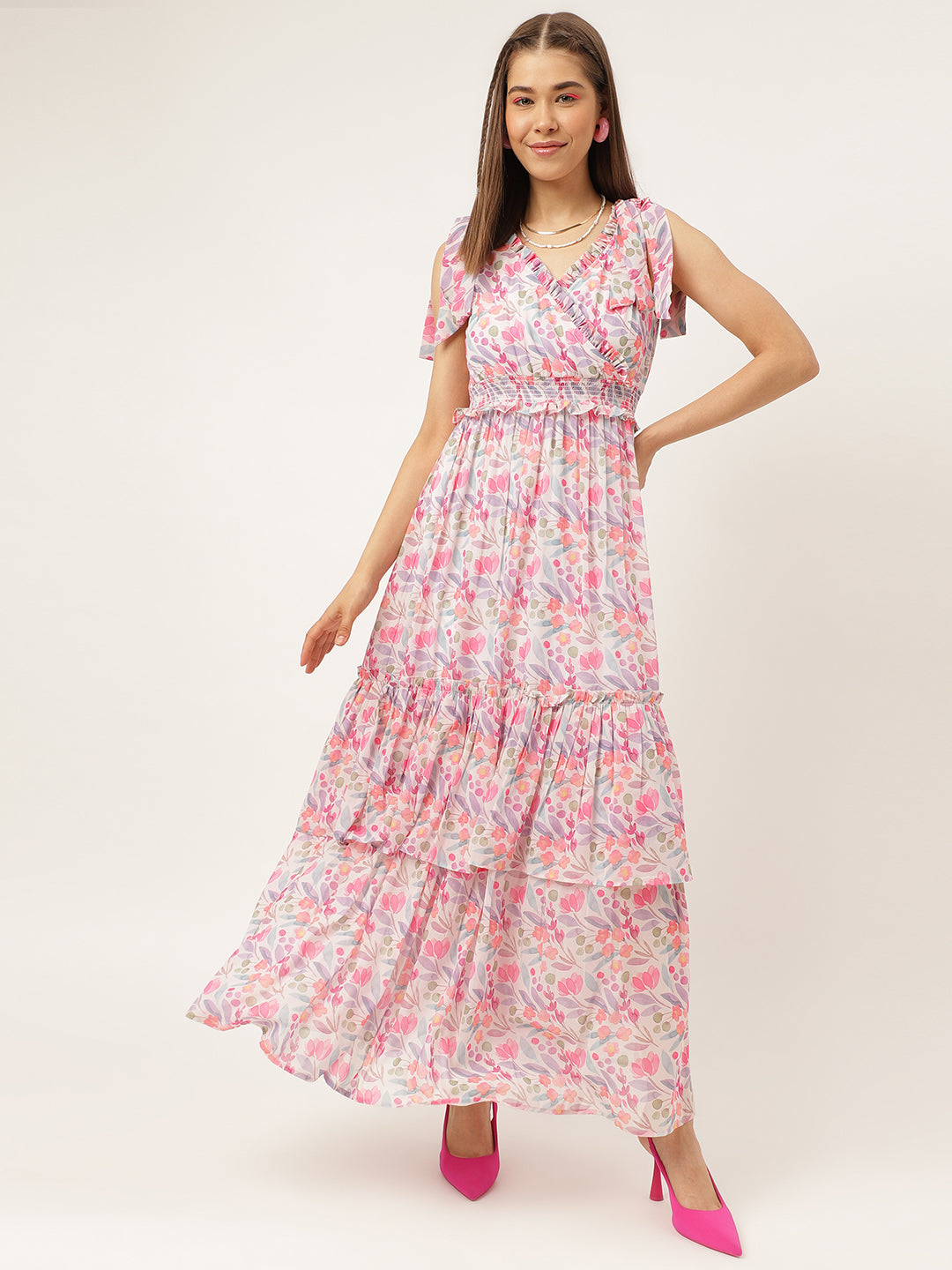 Women western wear Pastel Floral Maxi Dress
