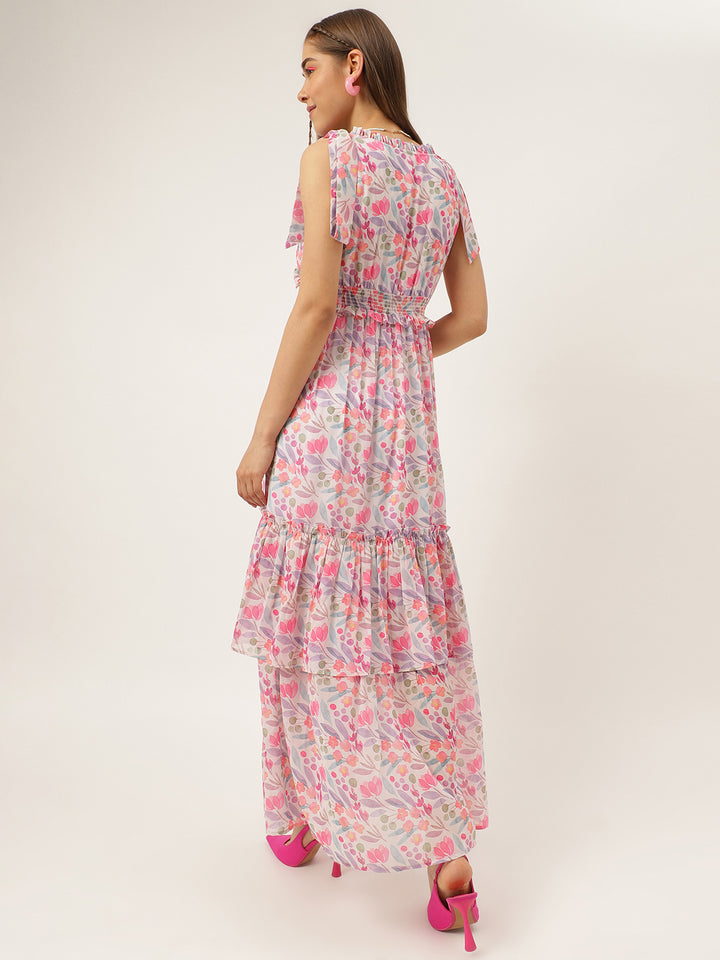 Women western wear Pastel Floral Maxi Dress