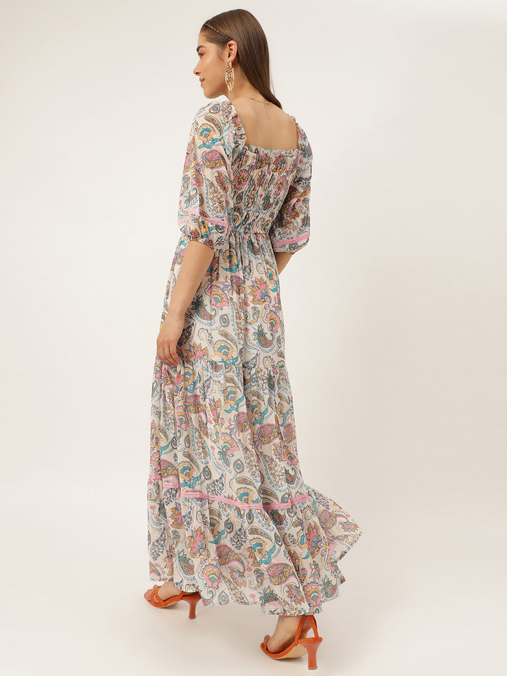 Paisley Print Fit & Flare Maxi Dress