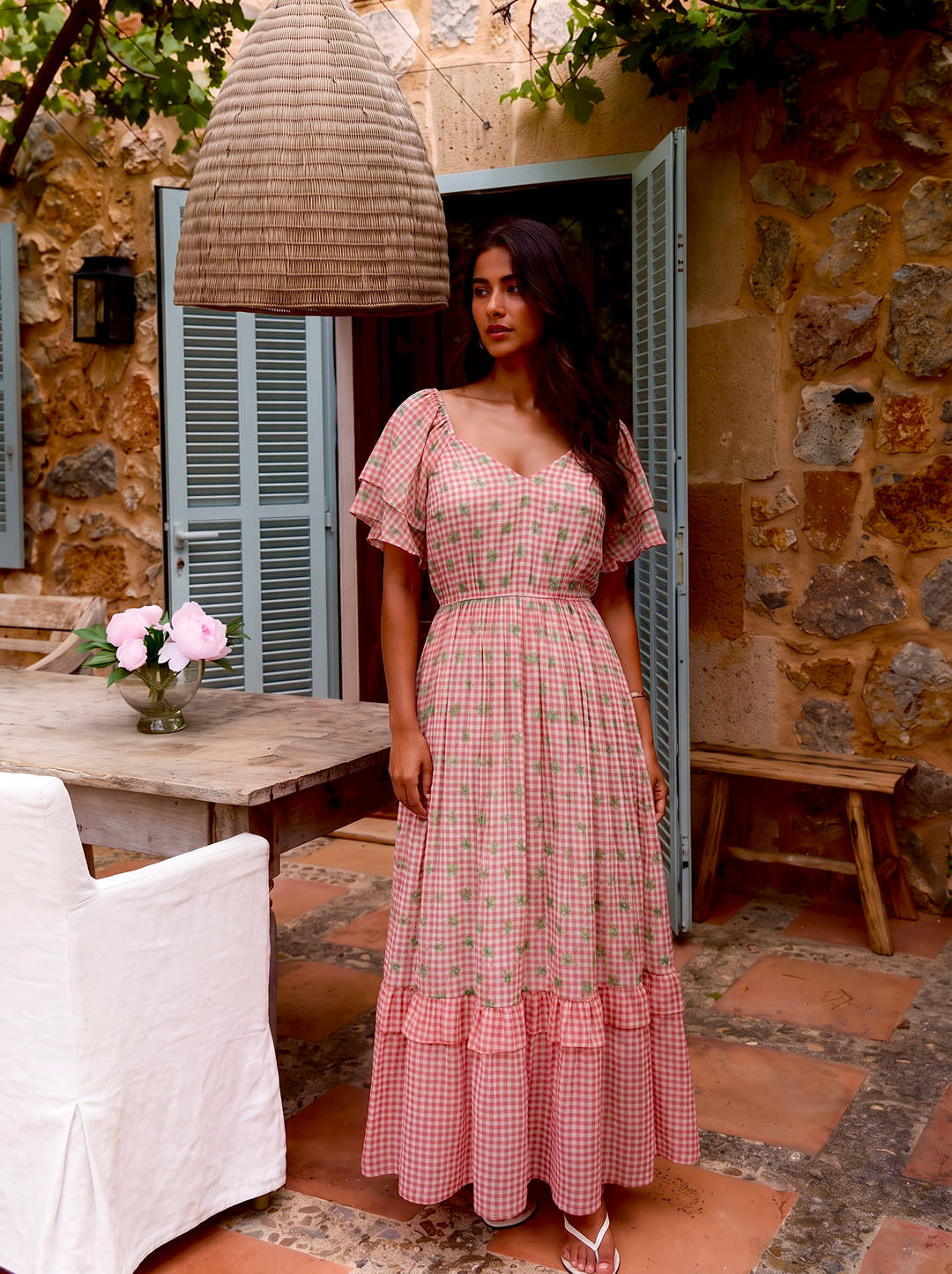 Blush Check Bloom Maxi Dress