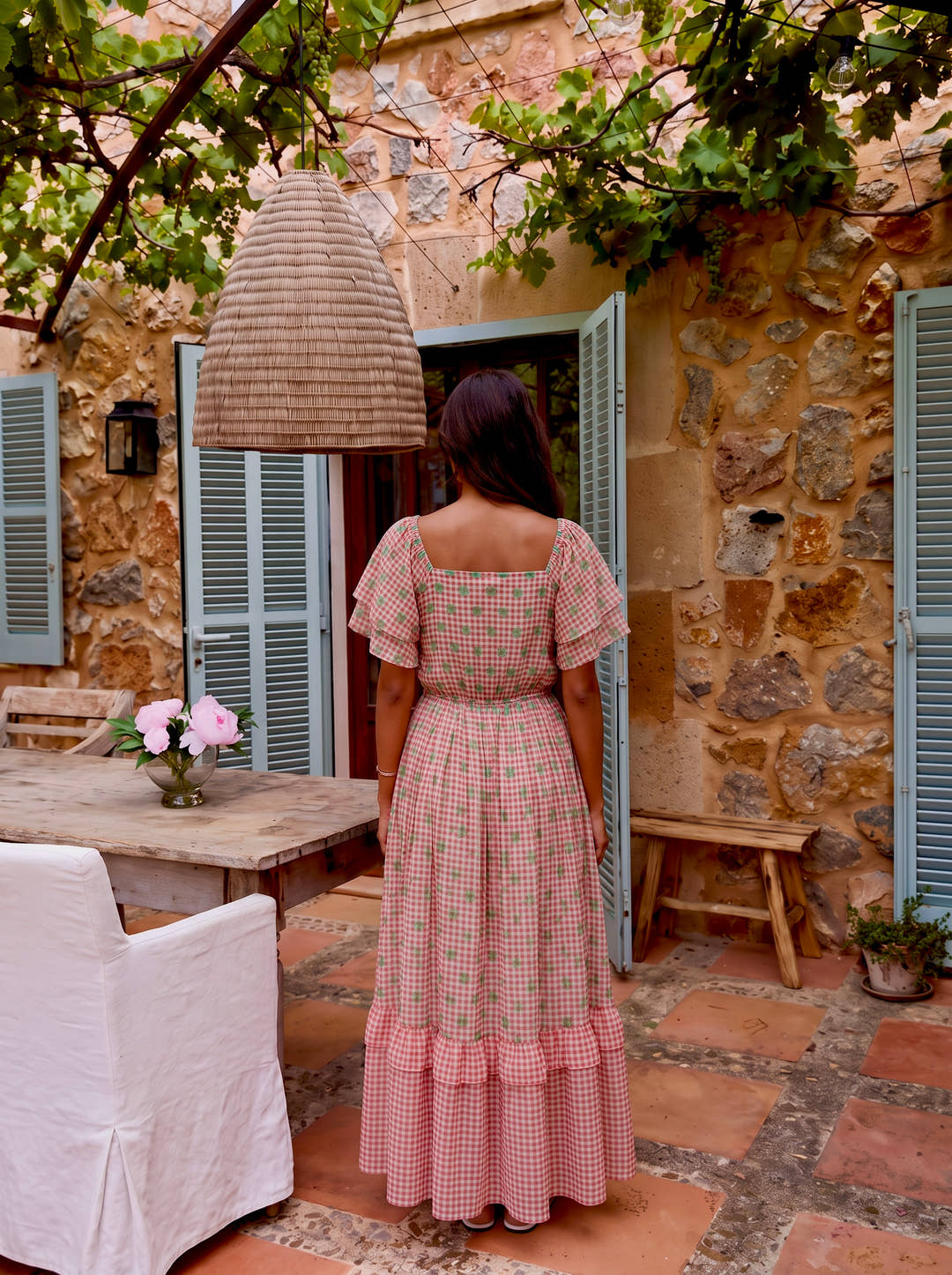 Blush Check Bloom Maxi Dress
