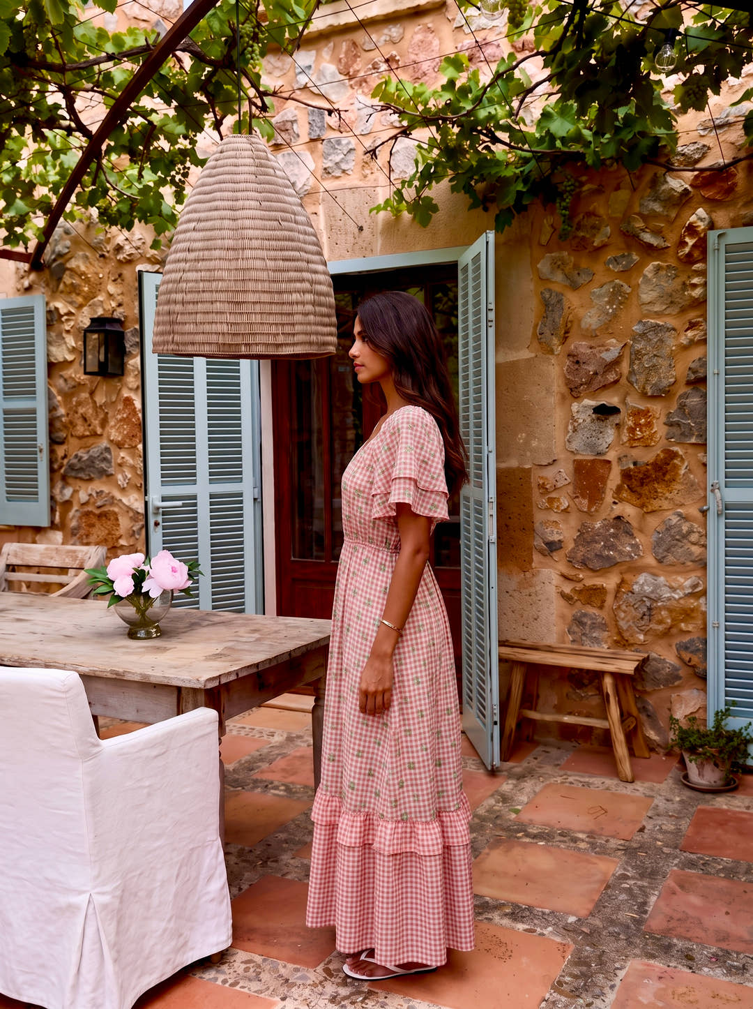 Blush Check Bloom Maxi Dress